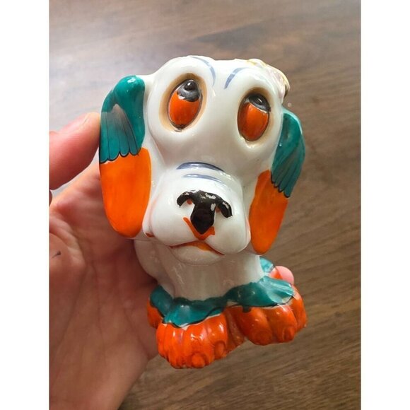 Vintage Ceramic Dog Figurine With Orange & Teal Accents - Picture 15 of 16